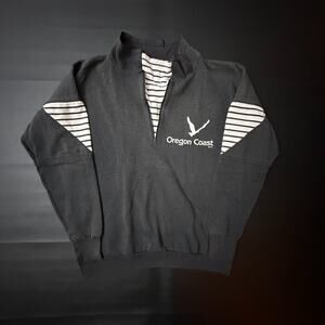 VTG Oregon Sweater Mens Medium Black 1/4 Zip Faded Thin Runner Pullover 90s 80s